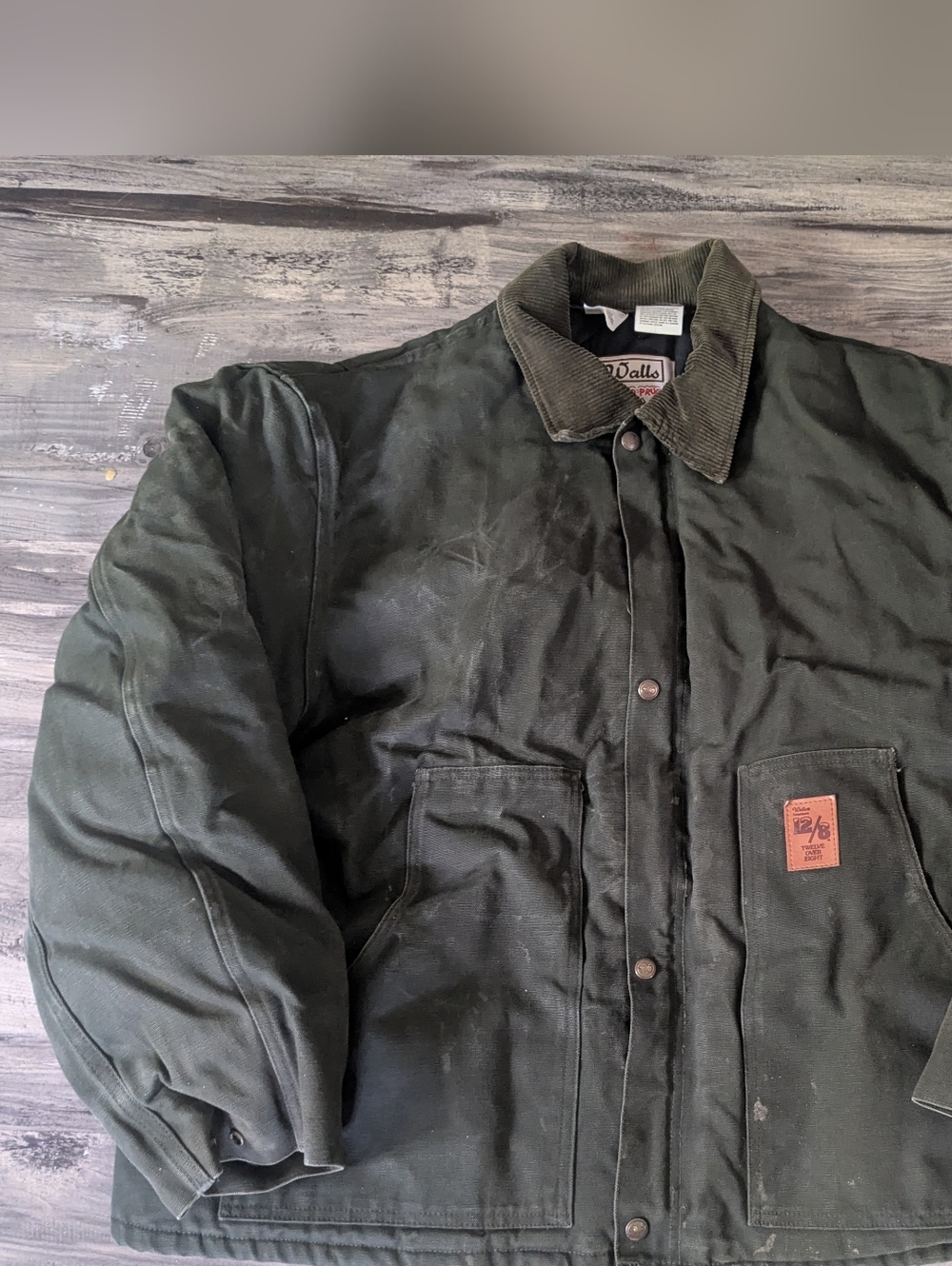 Vintage Walls 12/8 Men's Dark Green Lined Work Jacket with Corduroy Collar
